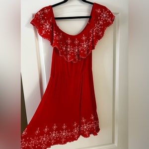 Red Floral Off Shoulder Skater Dress